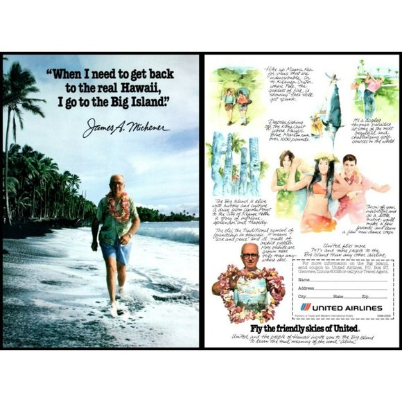 1978 United Airlines I Go To The Big Island Vintage Print Ad James A. Michener - Picture 1 of 3